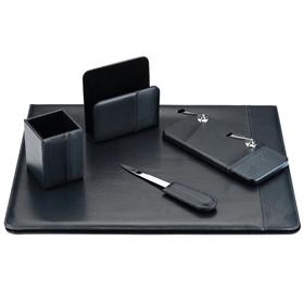 44-DS5 5 pcs synthetic leather desk set blue
